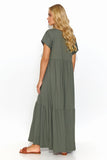 Airy Viscose Maxi Dress with V-Cut Neckline & Gold Accent