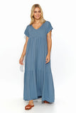Airy Viscose Maxi Dress with Elegant V-Cut Neckline