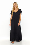 Airy Maxi Dress with V-Cut Neckline and Gold-Plated Detail