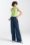 Wide Leg Pants with Decorative Pleats and High Waist