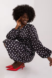 Elegant Flared Cocktail Dress with Puffy Sleeves and Peas Pattern