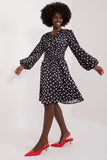 Elegant Flared Cocktail Dress with Puffy Sleeves and Peas Pattern