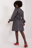 Elegant Flared Cocktail Dress with Puffy Sleeves and Peas Pattern