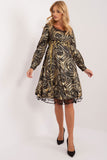 Chic Flared Evening Dress with Unique Print and Elegant Sleeves