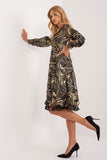 Chic Flared Evening Dress with Unique Print and Elegant Sleeves