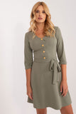 Elegant Flared Dress with 3/4 Sleeves and Tie Belt