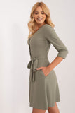 Elegant Flared Dress with 3/4 Sleeves and Tie Belt