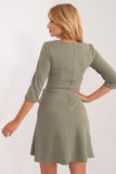 Elegant Flared Dress with 3/4 Sleeves and Tie Belt