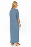 Lightweight Knit Long Dress with V Neckline and Pockets