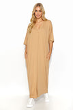 Summer Lightweight Knit Long Dress with V Neckline & Pockets