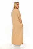 Summer Lightweight Knit Long Dress with V Neckline & Pockets