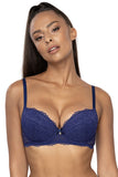 Elegant Navy Blue Lace Push-Up Bra with Removable Inserts
