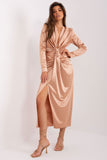 Elegant Evening Dress with Deep Neckline and Long Sleeves