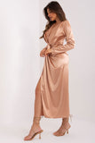 Elegant Evening Dress with Deep Neckline and Long Sleeves