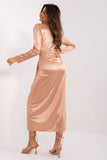Elegant Evening Dress with Deep Neckline and Long Sleeves