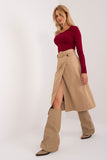 Envelope Front Midi Skirt with Button Closure and Pocket