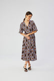 Flared Printed Maxi Dress with Ruffle Details and Belt