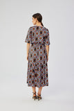 Flared Printed Maxi Dress with Ruffle Details and Belt