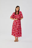 Flared Printed Maxi Dress with Ruffle Hem and Belt