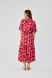 Flared Printed Maxi Dress with Ruffle Hem and Belt