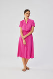 Elegant Viscose Dress with Belt and Stand-Up Collar