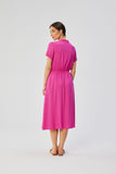 Elegant Viscose Dress with Belt and Stand-Up Collar
