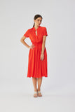 Elegant Viscose Dress with Belt and Stand-Up Collar