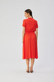 Elegant Viscose Dress with Belt and Stand-Up Collar