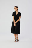 Elegant Viscose Dress with Belt and Stand-Up Collar