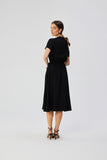 Elegant Viscose Dress with Belt and Stand-Up Collar