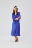 Elegant Viscose A-Line Dress with V-Neck and Tied Cuffs