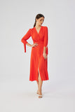 Elegant Viscose A-Line Dress with Tied Cuffs and Belt