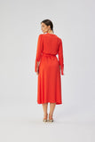 Elegant Viscose A-Line Dress with Tied Cuffs and Belt