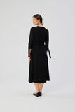 Elegant A-Line Viscose Dress with Tied Cuffs and Belt