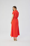Elegant Button-Down Maxi Dress with Tie Belt and Flared Cut