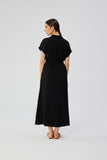 Elegant Button-Down Maxi Dress with Tie Belt and Kimono Sleeves