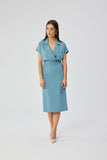 Elegant Midi Dress with Unique Cut and Kimono Sleeves