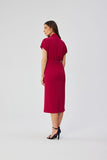 Elegant Midi Dress with Unique Cut and Belted Waist