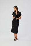 Elegant Midi Dress with Unique Cut and Kimono Sleeves