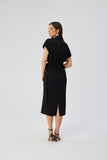 Elegant Midi Dress with Unique Cut and Kimono Sleeves