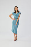 Elegant Midi Pencil Dress with Asymmetrical Hem