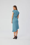 Elegant Midi Pencil Dress with Asymmetrical Hem