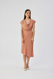 Elegant Asymmetrical Midi Dress with Bat Sleeves