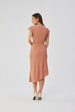 Elegant Asymmetrical Midi Dress with Bat Sleeves