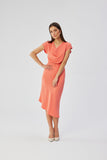 Elegant Midi Dress with Asymmetrical Hem and Bat Sleeves