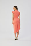Elegant Midi Dress with Asymmetrical Hem and Bat Sleeves