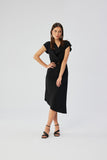 Elegant Midi Dress with Asymmetrical Hem and Bat Sleeves