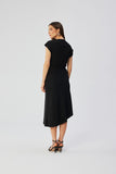 Elegant Midi Dress with Asymmetrical Hem and Bat Sleeves