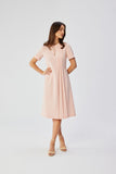Elegant Pleated Dress with Teardrop Neckline and Short Sleeves