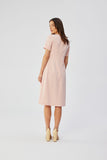 Elegant Pleated Dress with Teardrop Neckline and Short Sleeves